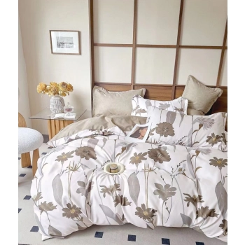 Pościel 160x200 flanelowa biało beżowa w kwiaty FL650